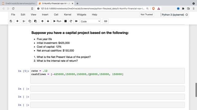 NPV & IRR in NumPy Financial for Python | Net Present Value & Internal Rate of Return смотреть онлайн