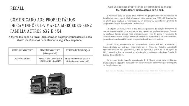 Mercedes-Benz Caminhões | Recall Actros 6x2 e 6x4 смотреть онлайн