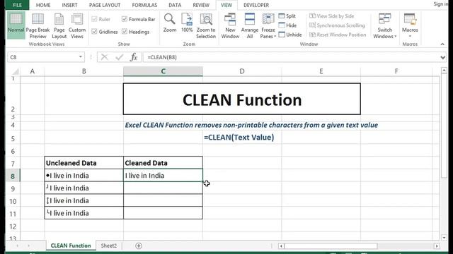 Excel CLEAN Function removes non-printable characters from a given text value смотреть онлайн