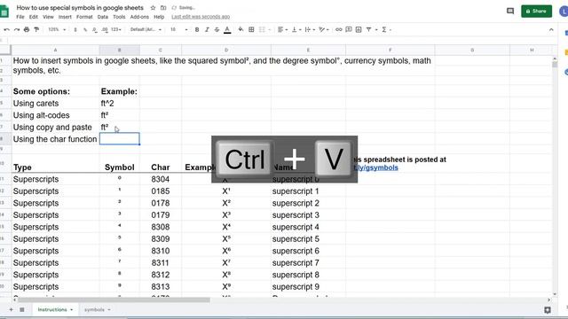 How to insert special symbols in google sheets such as squared (ft²), cubed(ft³), degrees (°), etc. смотреть онлайн