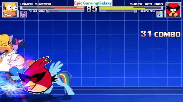 Homer Simpson & Twilight Sparkle VS Super Space Red Bird & Rainbow Dash In A MUGEN Match / Battle смотреть онлайн