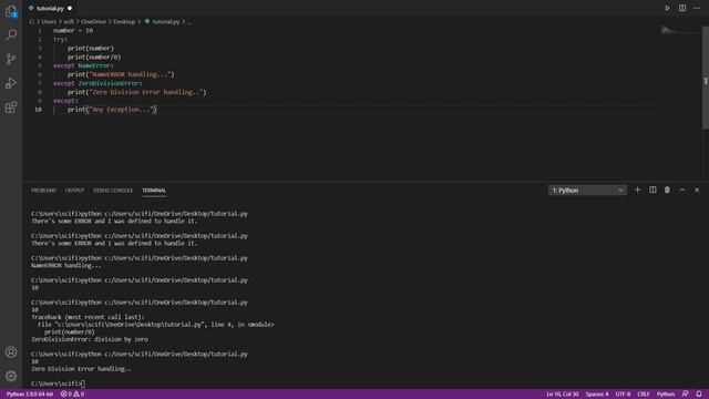 Try Except (Exception Handling) - Python Tutorial Series смотреть онлайн