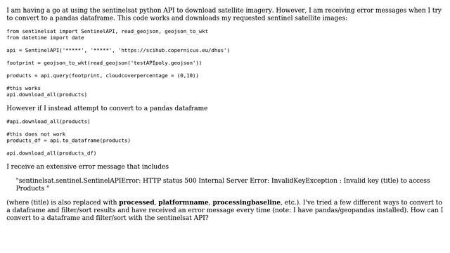 GIS: sentinelsat Python API error in download смотреть онлайн