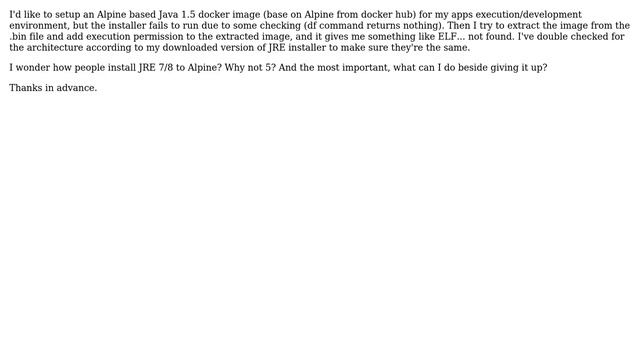 Unable to setup JRE 1.5 on Alpine Linux смотреть онлайн