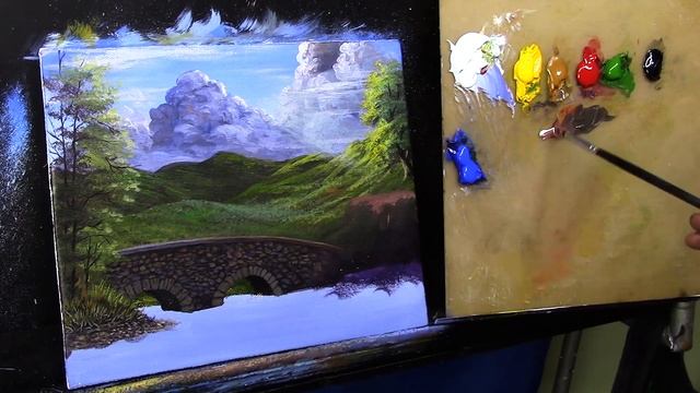 Easy Acrylic Landscape Painting Time-lapse / Stone Bridge Over Water / Fine Art Techniques