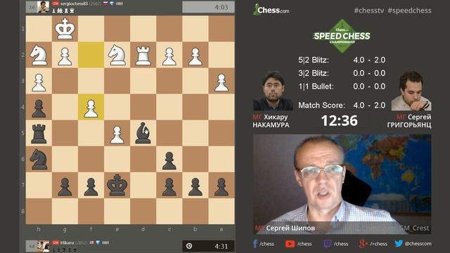 Григорьянц - Накамура, 7 партия, 5+2. Испанская партия. Speed chess 2017. Шахматы. Сергей Шипов смотреть онлайн