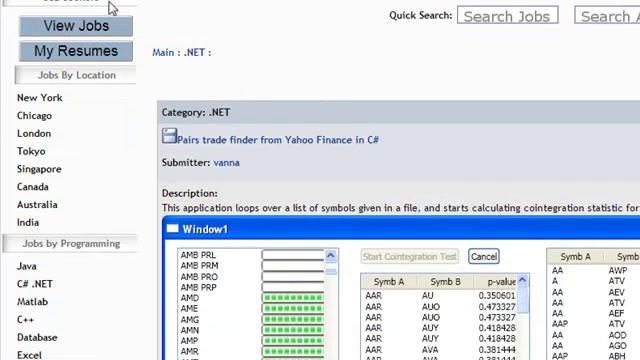 Best FREE Yahoo pair trading finder out there done in DOTNET source code and MySQL смотреть онлайн