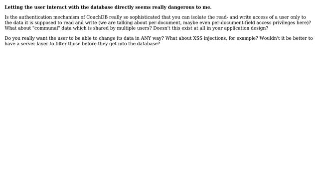 Is there any reason not to go directly from client-side Javascript to a database? (14 Solutions!!) смотреть онлайн
