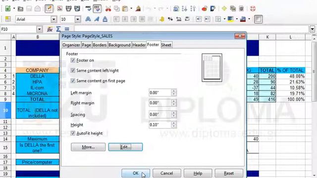 Set the footer of the SALES worksheet so that the current date is printed on the left area. Also... смотреть онлайн
