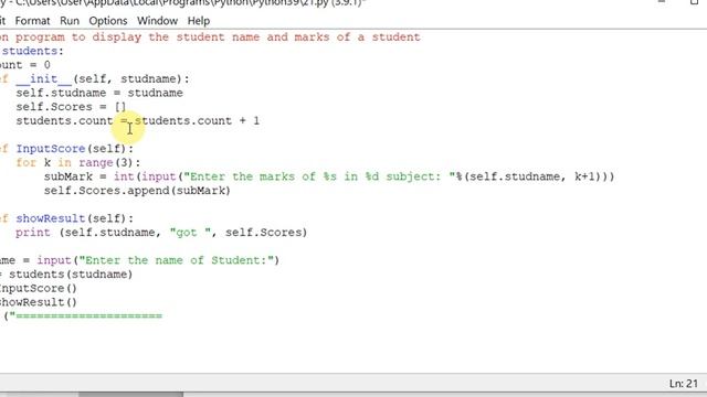 Python program to display the student name and marks of a student смотреть онлайн