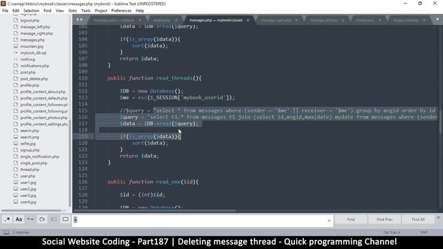 Social Website from scratch - Part 187 - Deleting message thread | OOP PHP with MYSQL Database смотреть онлайн