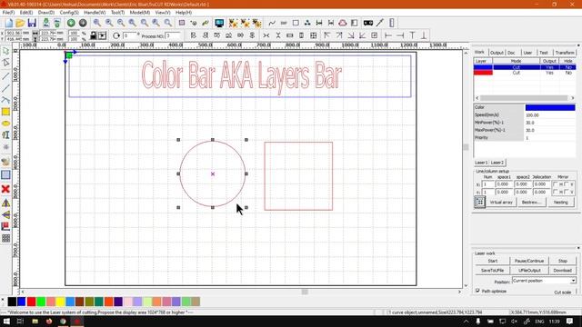 TruCUT RDWorks Software the Color Bar and its Location for the Graphical User Interface смотреть онлайн