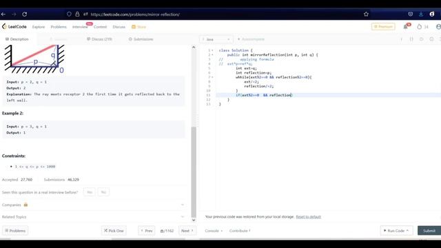 858. Mirror Reflection | java solution | leetcode 858 смотреть онлайн