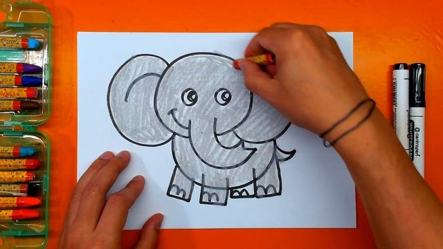 Веселый СЛОНЕНОК / учимся рисовать ЗВЕРЕЙ с РыбаКит смотреть онлайн