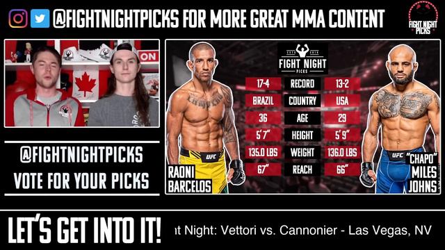 UFC Fight Night: Vettori vs. Cannonier Full Card Previews & Predictions смотреть онлайн
