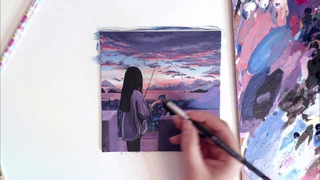 "Rainy Day" - Full Drawing Process! Acrylic Painting Tutorial смотреть онлайн
