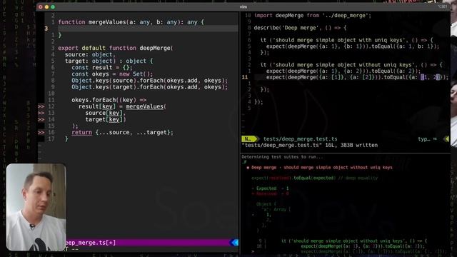 Реализация функции deepMerge для собеса (TS+TDD) смотреть онлайн