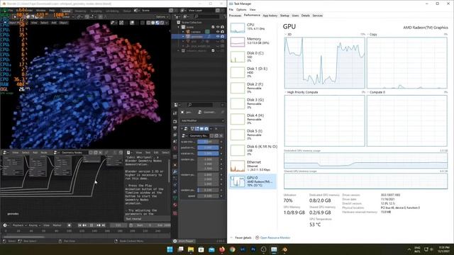 Blender Geometry Nodes Demo File Cubic Whirlpool, AMD Ryzen 5 5600G + VEGA 7, RAM 16 GB смотреть онлайн