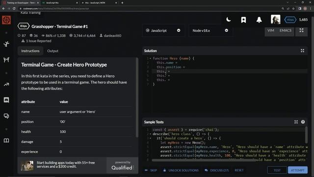 Codewars 8 kyu Grasshopper - Terminal Game #1 Javascript смотреть онлайн