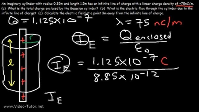 Gauss Law Cylinder, Infinite Line of Charge, Electric Flux & Field, Physics Problems смотреть онлайн
