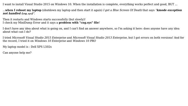 Blue Screen Error on installing Visual Studio 2015 - Windows 10 смотреть онлайн