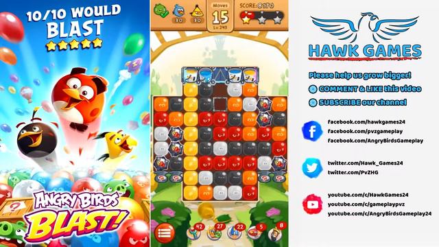 Angry Birds Blast Level 243 - 3 Stars Walkthrough, No Boosters смотреть онлайн