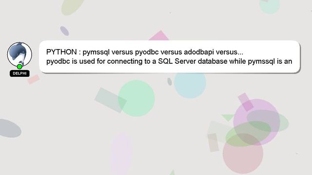 PYTHON : pymssql versus pyodbc versus adodbapi versus... смотреть онлайн