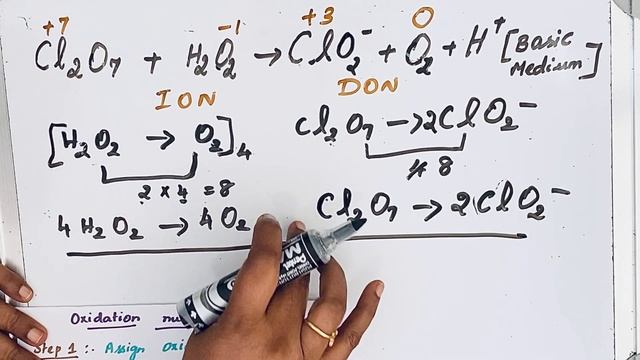 Redox balance Cl2O7 + H2O2 = ClO2- + O2 +H+ || Oxidation Number Method смотреть онлайн