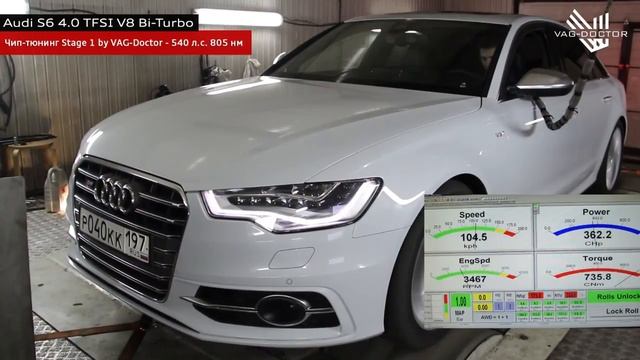 Audi S6 4.0 TFSI V8 Bi-Turbo - чип-тюнинг Stage 1, замер на стенде смотреть онлайн