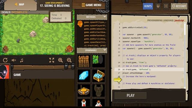 CodeCombat Seeing is Believing Level 17 - Game Development Tutorial with Answers in JavaScript смотреть онлайн