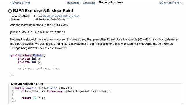 Java Practice It | Exercise 8.5 slopePoint | classes, instance methods, Point, casting смотреть онлайн