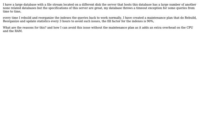 Databases: SQL Server 2008 Timeout expired rebuild and reorganize index solve the issue смотреть онлайн