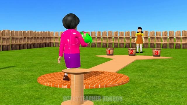 Scary Teacher 3D Vs Squid Game Wooden SkateBoard Ramp Water Sprayer 5 Times Challenge Miss T Loser