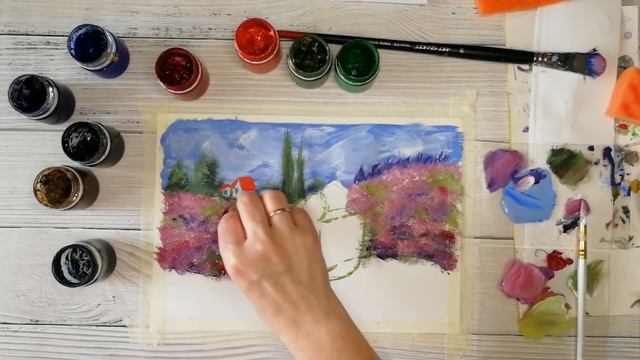 Как нарисовать ВЛЮБЛЕННУЮ ПАРУ на природе. Рисуем летний пейзаж гуашью и губкой. смотреть онлайн