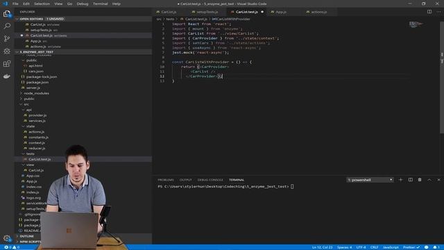 Testing with Jest and Enzyme in a React application (mock out useAsync, action) смотреть онлайн