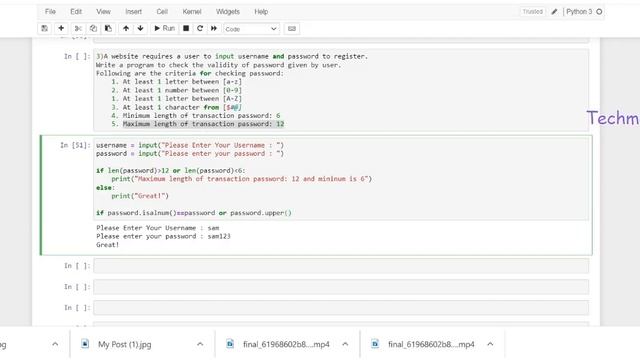 Python program to take user input and check validity of a password | Techmaima смотреть онлайн