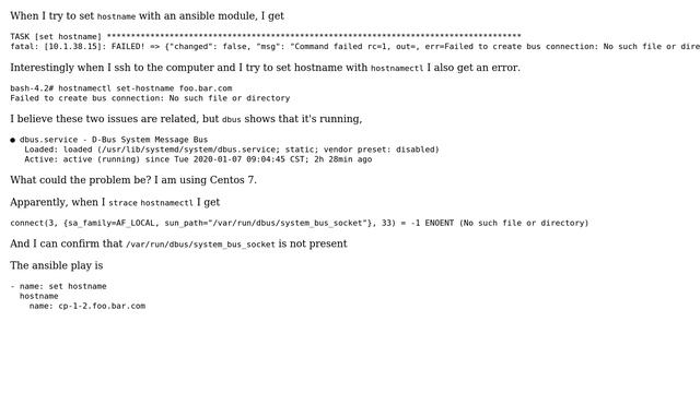 hostnamectl shows error: "Failed to create bus connection: No such file or directory" смотреть онлайн