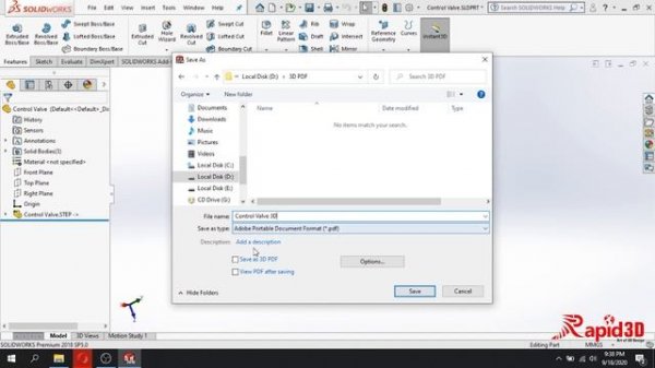 Convert 3D Model into 3D pdf with SolidWorks