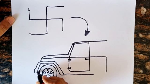 Swastik turns into Mahindra Thar Drawing // Easy Thar drawing смотреть онлайн