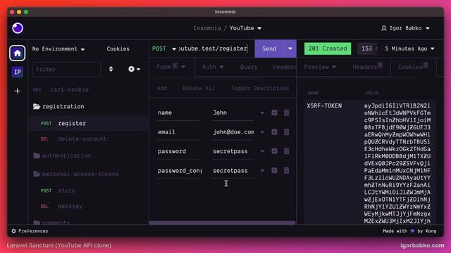 Laravel YouTube API клон #79 - Удаление аккаунта вместе с комментариями и API токенами смотреть онлайн
