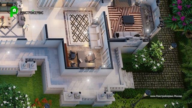 Проект дома в стиле Барокко. Дом с гаражом и террасой. Строительство домов - Архион V-680 смотреть онлайн