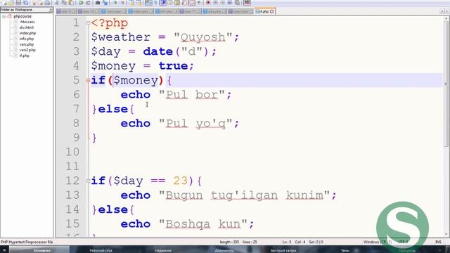 #4 PHPda IF-ELSE konstruksiyasi {4-DARS} - – Salohiddin Yoqubovdan PHP darslari смотреть онлайн