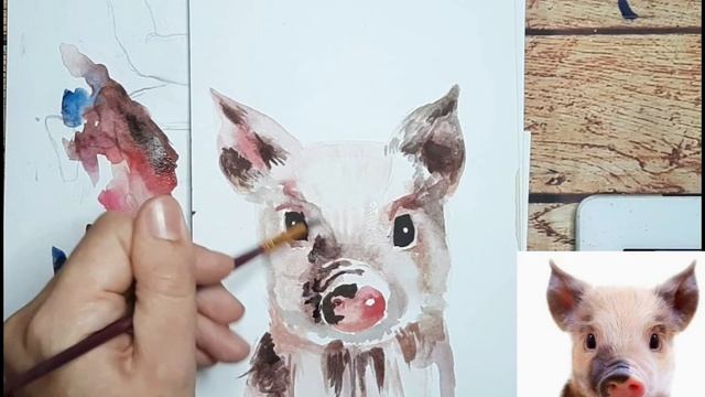Минутка акварели | Как рисовать акварелью | Учимся рисовать |Рисуем поросёнка. смотреть онлайн