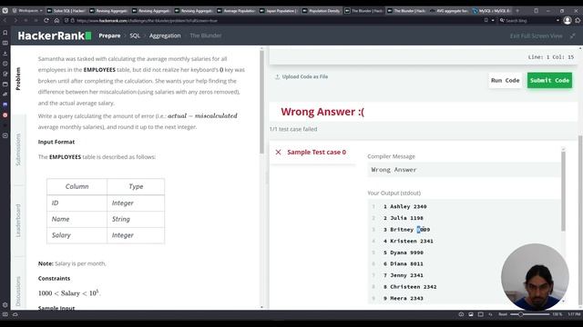 The Blunder | SQL Aggregation | HackerRank Solution смотреть онлайн