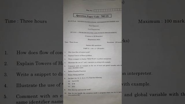 GE 3151-Problem Solving and Python Programming | Anna University Question Paper 2022 | Nov/Dec смотреть онлайн