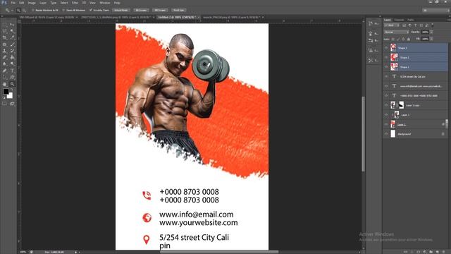 Vertical Fitness Gym Business Card | Photoshop Tutorials
