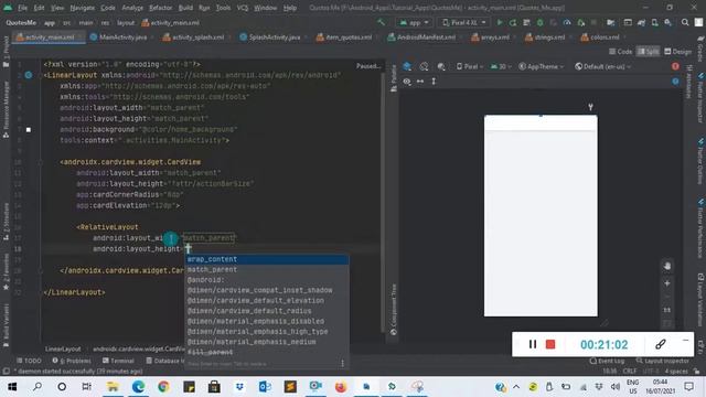 Making Quotes App - Creating Modern UI Home Screen using Cardview and Recyclerview | Part 2 смотреть онлайн