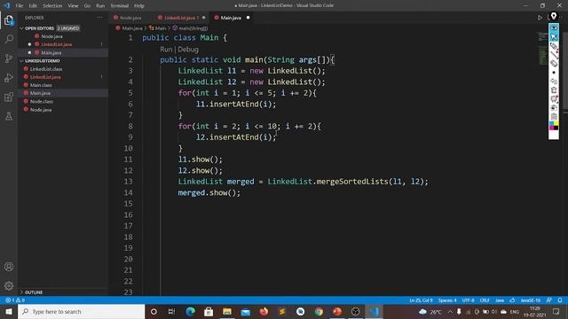 Merge two sorted Linked Lists in JAVA смотреть онлайн