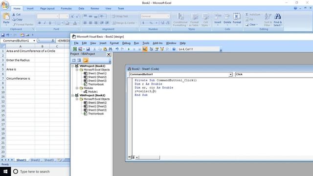 Solving Area and circumference of circle using excel Macros смотреть онлайн