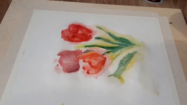 Рисуем тюльпаны акварелью